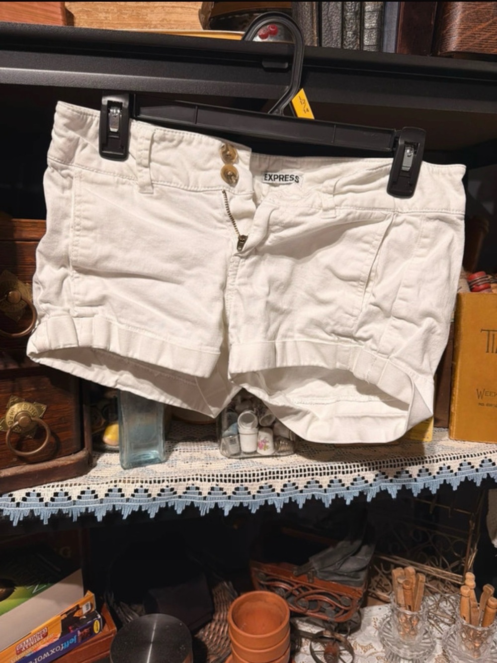 Express White High-Waist Cotton Blend Shorts with Button Fly